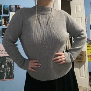 Grey ribbed turtleneck sweater